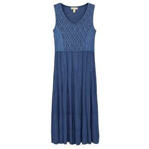 Studio West Blue Sleeveless Midi Dress with Crochet Bodice